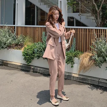 

Women's suit 2019 autumn new casual fashion temperament loose high waist pants single-breasted two-piece suit women's clothing