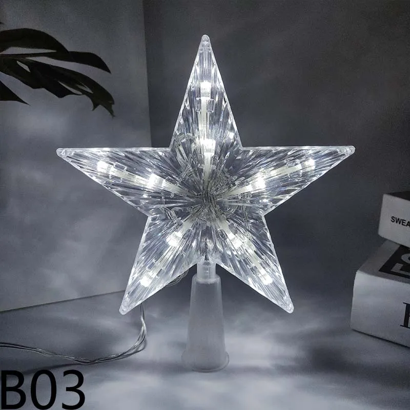 24/18cm Light Glowing Star Tree Topper Decor LED Ornament Christmas Tree Star Topper Decorations Fairy Light with Battery Box