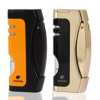 

COHIBA Creative Lighter Smoking Refillable Butane Torch Cigar Lighters Cool Pocket 1 Jet Gas Fire Starter With Gas Window