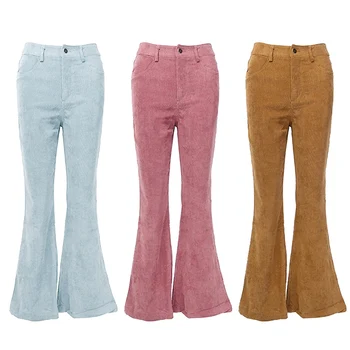 

Women Autumn Fashion Concise Solid Color Corduroy Trousers High Waist Zipper Wide Leg Pants