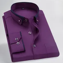 Новая модная мужская деловая рубашка с длинным рукавом, рубашка на пуговицах с воротником, однотонная строгая Повседневная рубашка