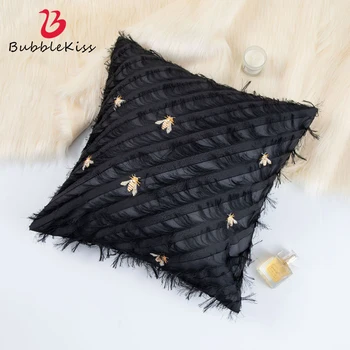 

Bubble Kiss Tassels Pillow Cover Black Little Bee Pattern Cushion Cover Home Fashion Sofa Pillowcase Office Car Decor Pillowcase