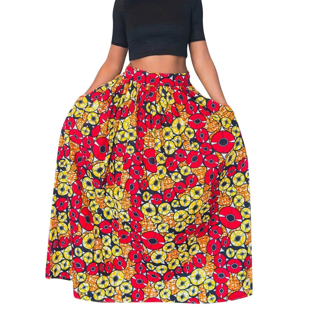 Fadzeco африканская юбка для женщин с цветочным принтом, модная эластичная длинная юбка с высокой талией, пышная длинная юбка