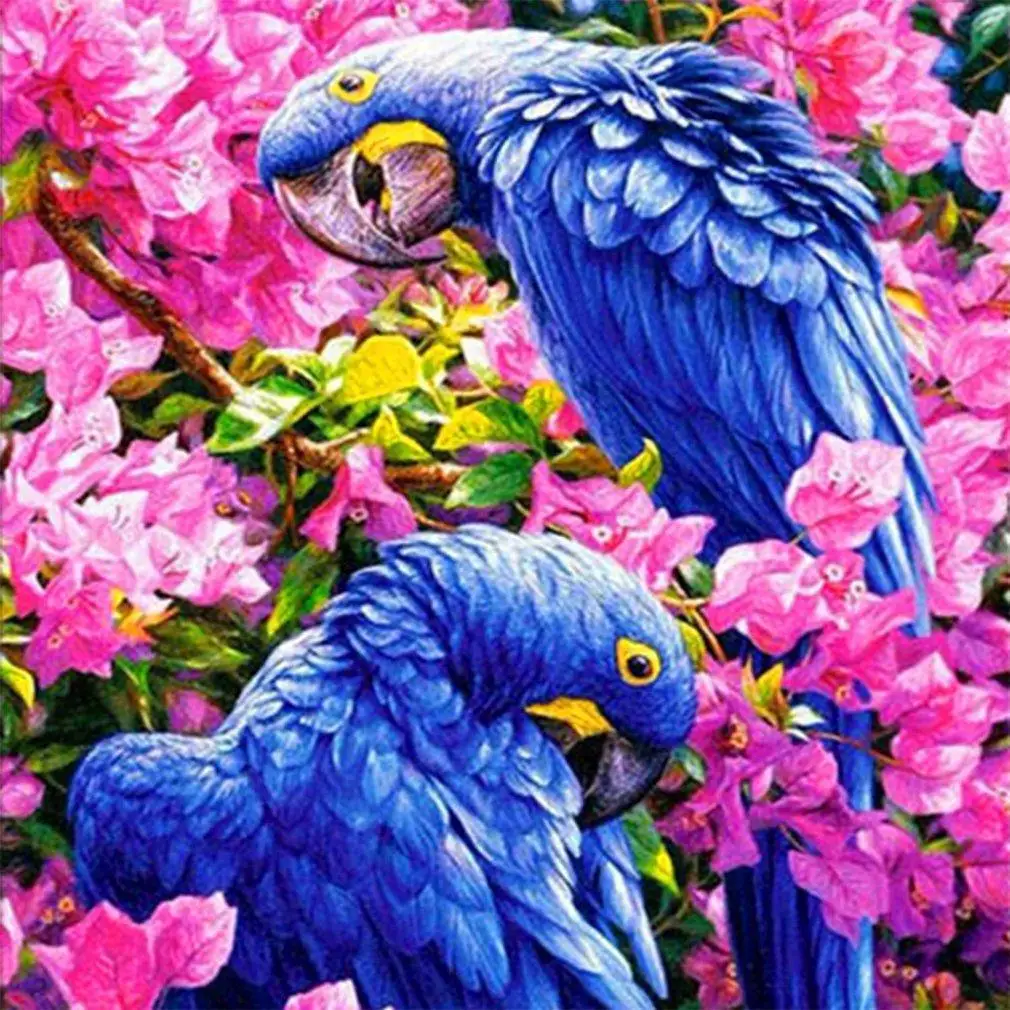 Две попугаи цветы вышивка DIY бриллианты покрытием 5D Вышивка крестиком Картина ZC