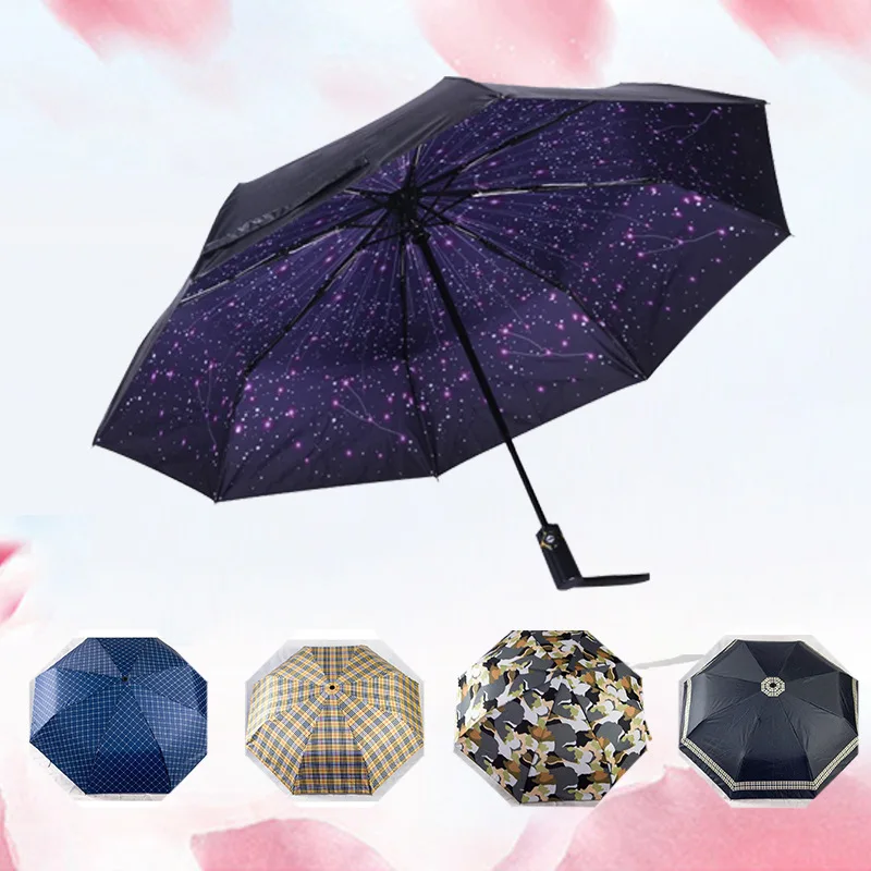 

High Quality Automatic Umbrella Rain clear sun umbrella automatic Three-folding Umbrella men Umbrella Female Waterproof paraso