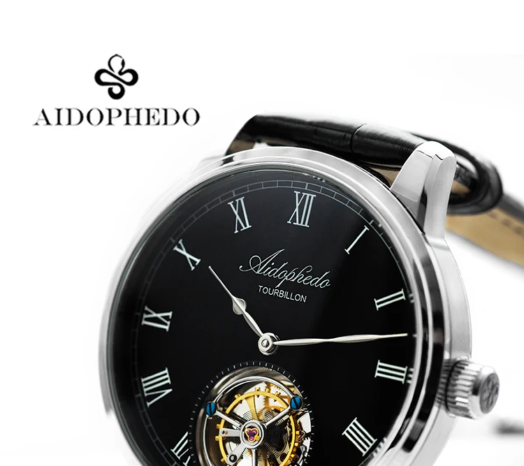 Модные Повседневные механические часы Aidophedo Tourbillon, мужские часы из натуральной крокодиловой кожи, настоящие часы Tourbillon ST8230, мужские деловые часы