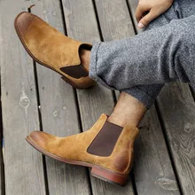 2019 Handmade Genuine Leather Slim Fit Suede Chelsea Men Boots Fashion Men Boots High Quality Luxury Leisure Boot Men