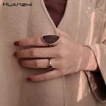 HUANZHI, винтажные, деревянные, геометрические, неправильные, квадратные, Кристальные, Круглые, винно-красные, эмалированные, открытые кольца для женщин, девушек, вечерние, подарок