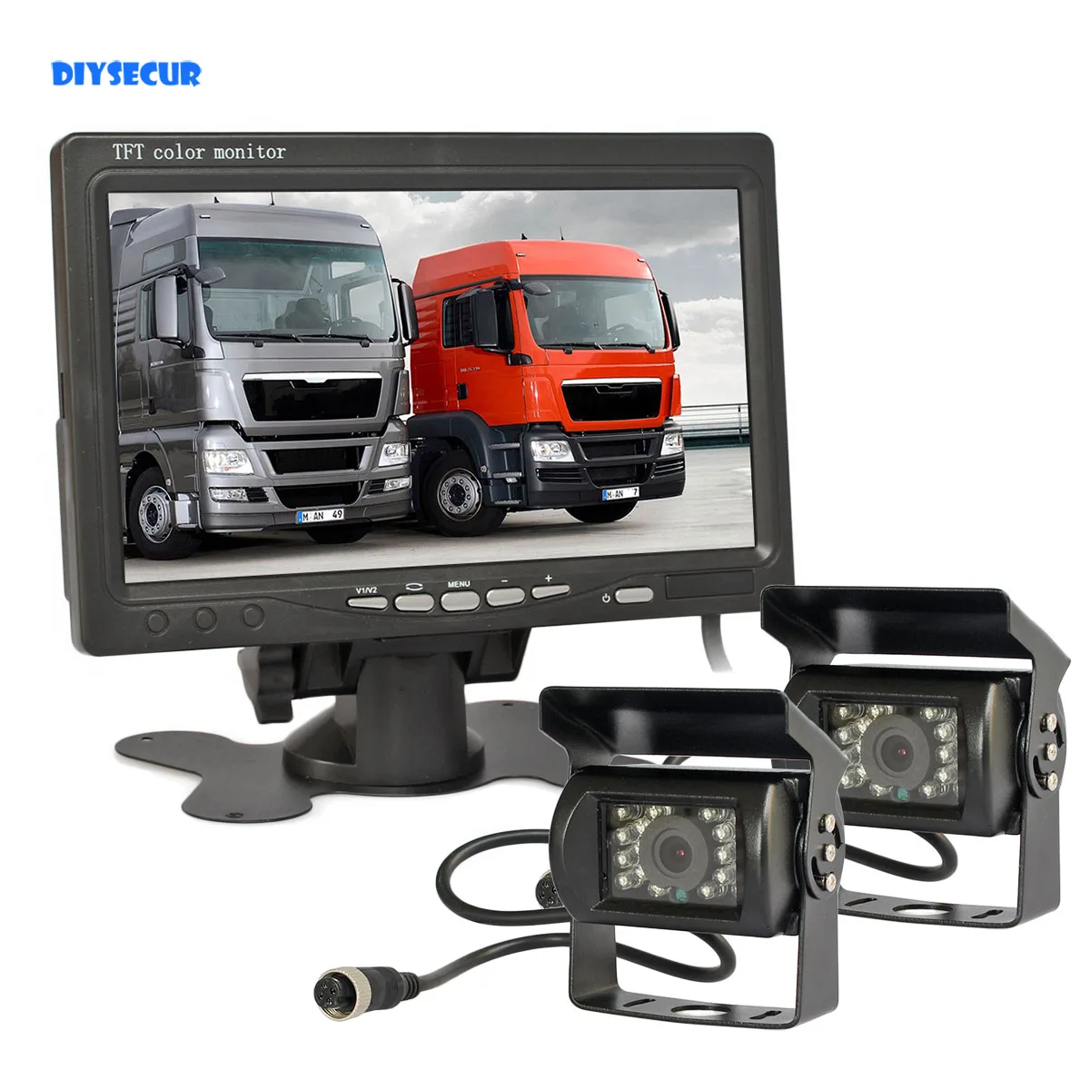 

DIYSECUR 12V-24V 4pin 7inch TFT LCD Backup Car Monitor IR Night Vision HD Rear View Camera System for Bus Houseboat Truck