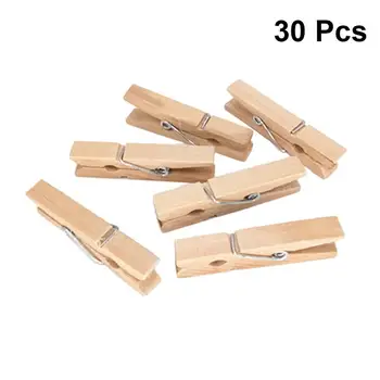 

30pcs Wooden Photo Clips Mini Sturdy Multi-function Message Pegs Clothespins for Home