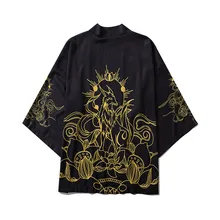 Харадзюку мужской Кимоно Кардиган Черный Принт юката хип хоп халат платье уличный стиль повседневное кимоно рубашка для мужчин японский стиль кимоно