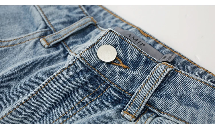 AMII Minimalism Autumn Fashion Embroidery Female Jeans Causal Cotton High Waist Straight Ankel-length Female Jeans 12070215