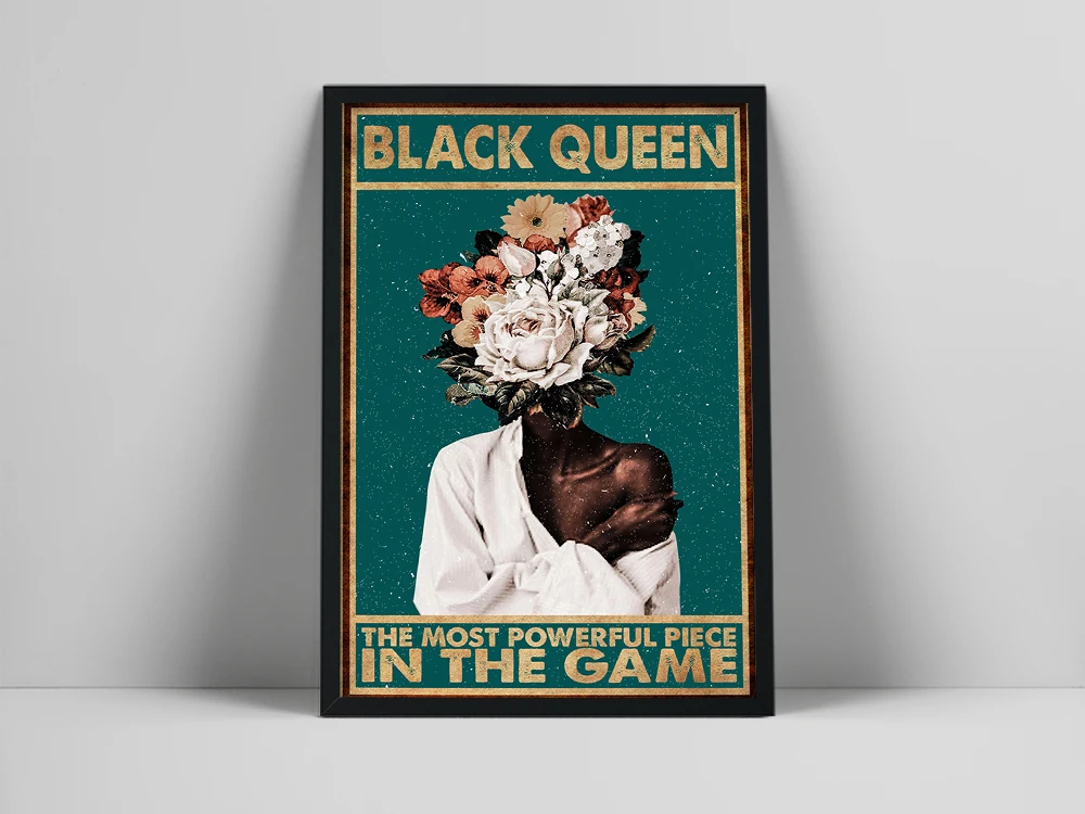 

Black Queen The Most Powerful Piece In The Game Vintage Canvas Painting Flower Head Prints and Posters Wall Pictures Home Decor