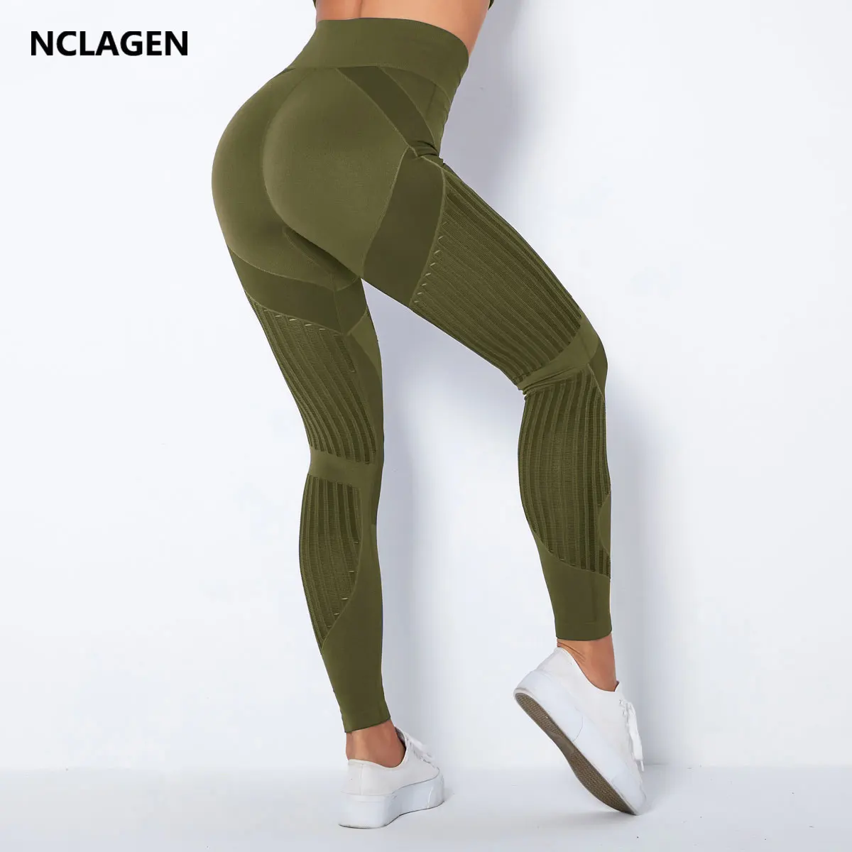 

NCLAGEN Seamless Leggings Sport Women Fitness Push Up High Waist Mesh Breathable Capri Yoga Pants Squat Proof Elastic GYM Tights