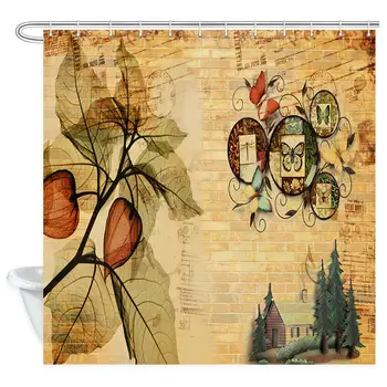 

Retro Vintage Flower on Rusric Brick Wall Shower Curtain for Bathroom