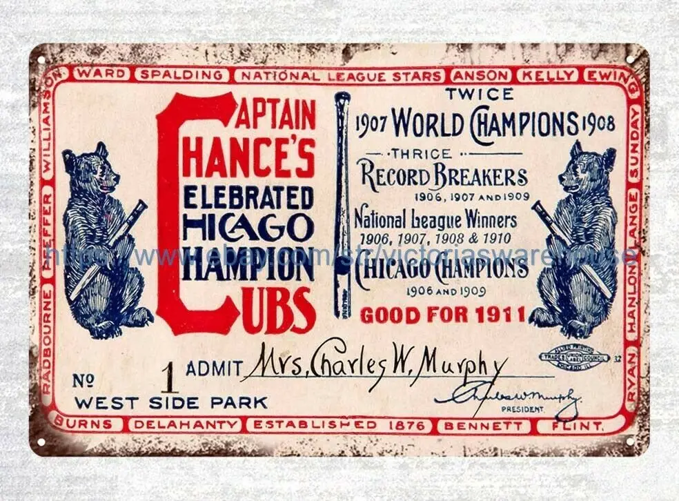 cheap metal signs 1911 baseball Chicago Cubs ticket booklet tin sign | Дом и сад