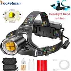 Lampe frontale XHP100 LED Super lumineuse, longue portée, étanche, puissante, Zoomable, batterie intégrée, Rechargeable par USB 