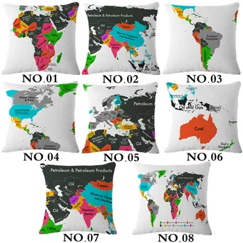 

Decorative throw pillows case Mineral Distribution World map cotton linen cushion cover for sofa home decor funda cojines