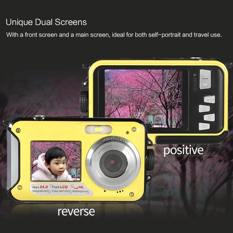 

Dual LCD 2.7 Inch HD 24MP 16X Digital Zoom 1080P 30FPS Waterproof Anti-Shake Selfie Digital Camera Camcorder