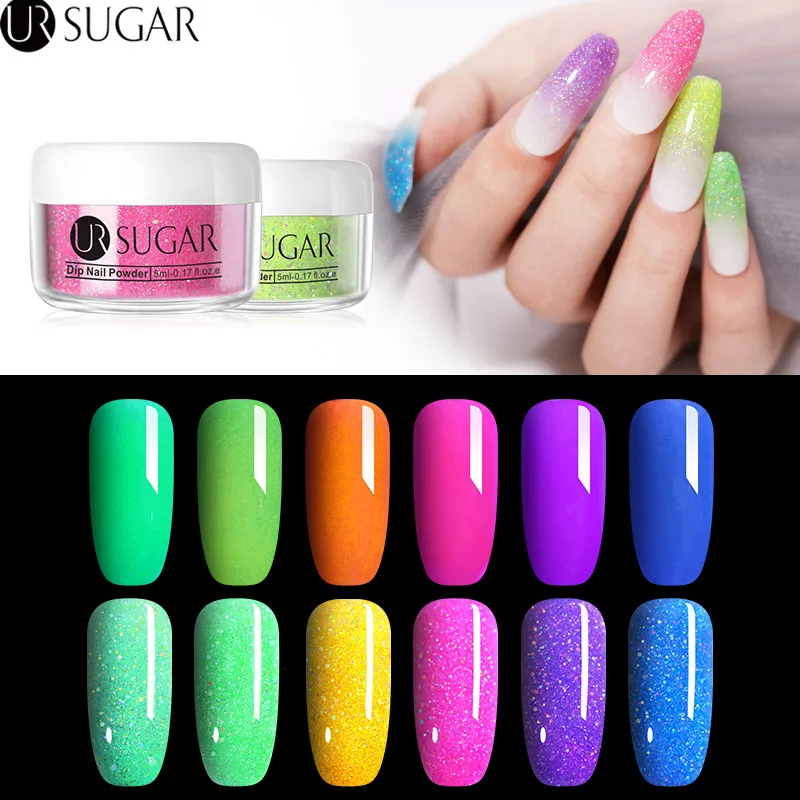 

UR SUGAR Neon Fluorescence Dipping Nail Powder Set Holographic Dip Nail Glitter Powder Pigment Nail Art Decoration Natural Dry