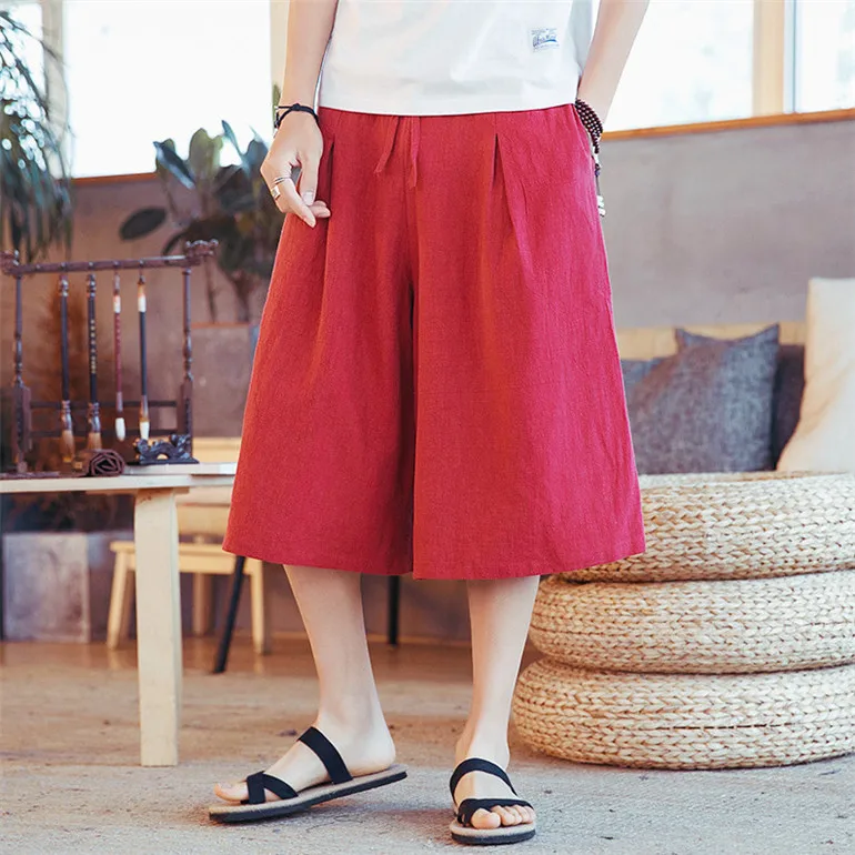 Men's wide leg Crotch Harem Pants 5XL 6xl 7xl Summer cotton linen Trousers Plus Size Male streetwear Pants black white gray red wide leg pants