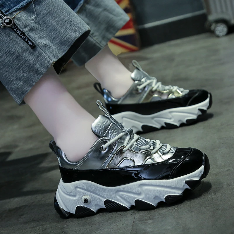 

Fashion Designer Style Women Shoes Color Matching Comfortable Sponge Cake Jogging Mature Thick-soled Women's Sneakers W39-17