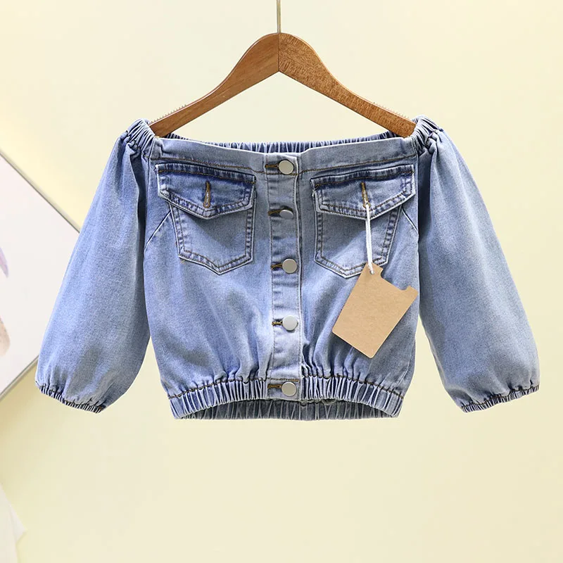 

2020 Summer sexy mini off shoulder denim jacket women streetwear modish backless cropped short blue jean jackets Female coats