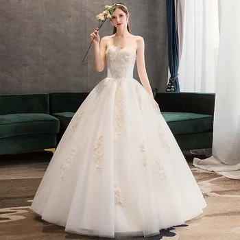 

New Elegant Ball Gown Sweetheart Wedding Dresses Strapless Lace Embroidery Lace up Backless Princess Bridal Gowns Floor Length