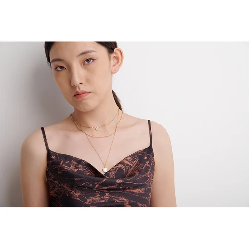 Yhpup-보헤미안 라운드 펜던트 스테인레스 스틸 목걸이 체인, 절묘한 금속 질감 칼라, 여성 목걸이, 사무실 선물 5