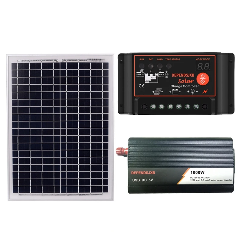 18V20W Панели солнечные+ 12В контроллер+ 1000W инвертор Dc12V-Ac230V Солнечный Мощность поколения комплект, для использования на улице и в дом(60A