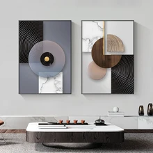 

Geometric Abstract Canvas Painting Modern Wood Marble Canvas Posters and Prints Wall Pictures for Living Room Nordic Home Decor