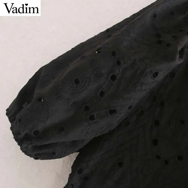 Vadim женское шикарное платье с вышивкой, с вырезами, короткий рукав, v-образный вырез, женские Стильные черные длиной до колена, платья, однотонные, vestidos QC677