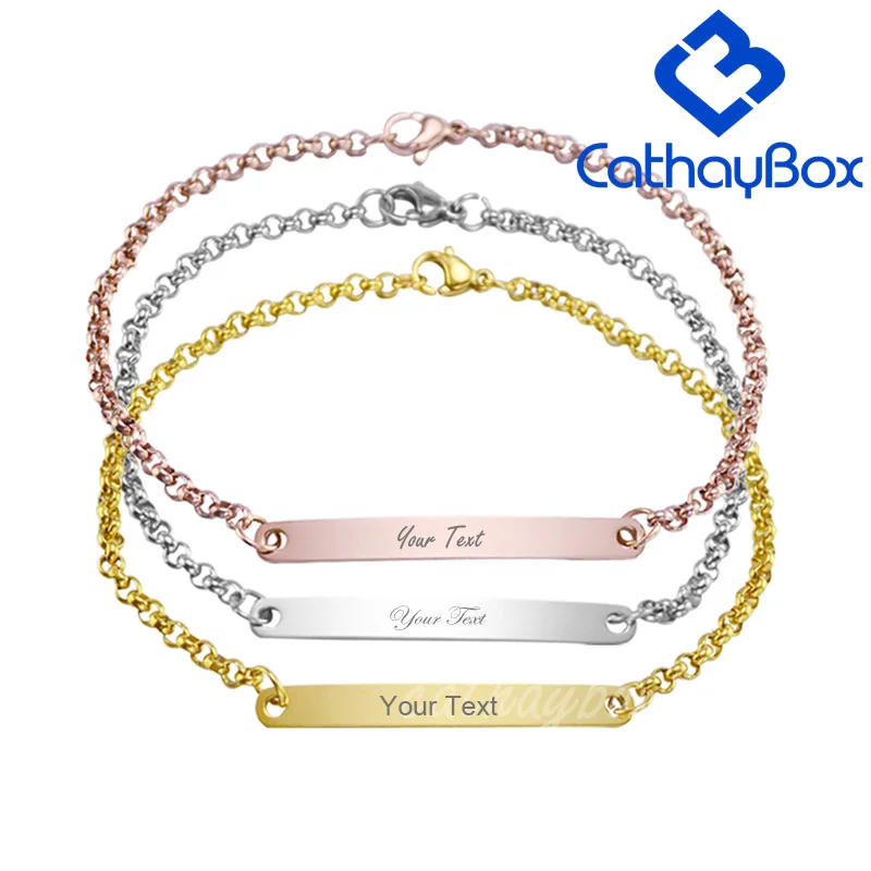 

Women's Personalized Bracelet Name Engrave Silver Rose Gold Tone Stainless Steel Jewelry