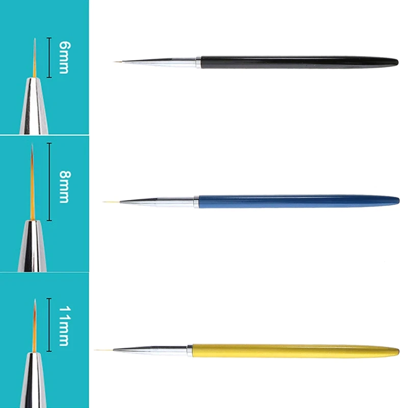 3Pcs Nail Art Brush Liner Pen Ultra-Thin Line UV Gel Polish Painting Drawing Pens Brushes Metal Handle Manicure Tool