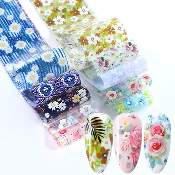 

10pcs/Set Daisy Rose Nail Foil Transfer Stickers Mix Pink Flowers Letters Decals Design Gel Wraps Nail Art Foils Manicure TR9115