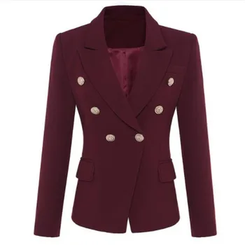 

HIGH QUALITY New Star Fashion 2019 Designer Blazer Women's Metal Lion Buttons Double Breasted Blazer Jacket Outer Coat