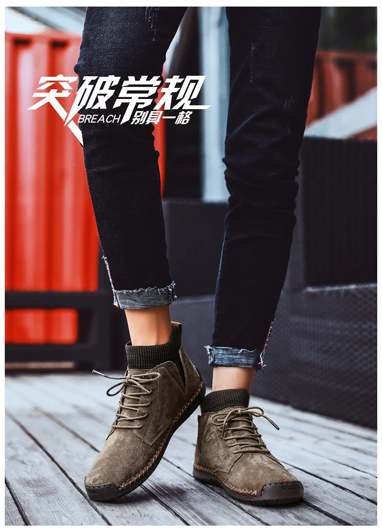 Men Snow Boots Winter Plush Warm Men Motorcycle Boots Lace-Up Non-slip Male Ankle Boots Waterproof Autumn Solid Man Work Shoes