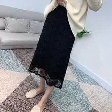 Женские модные юбки, двухсторонний кружевной вязаный свитер, юбка миди, элегантная высокая талия, Толстая теплая зимняя женская юбка, Jupe Femme
