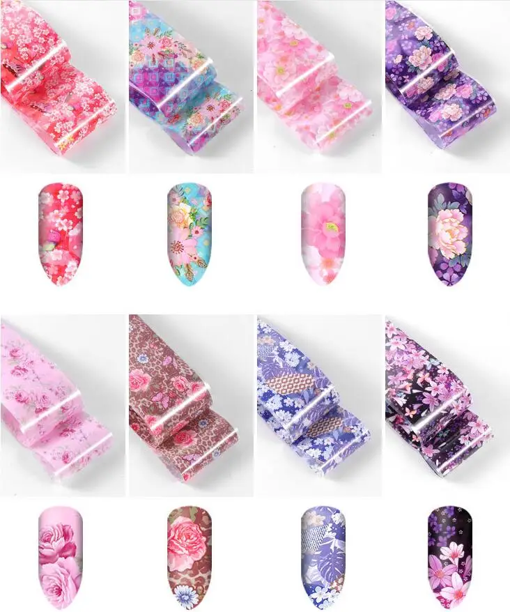 10pcs Nail Starry Star Foil Polish Stickers Mix Rose Flower Transfer Nails Decal Sliders Nail Art Decoration Manicure Designs