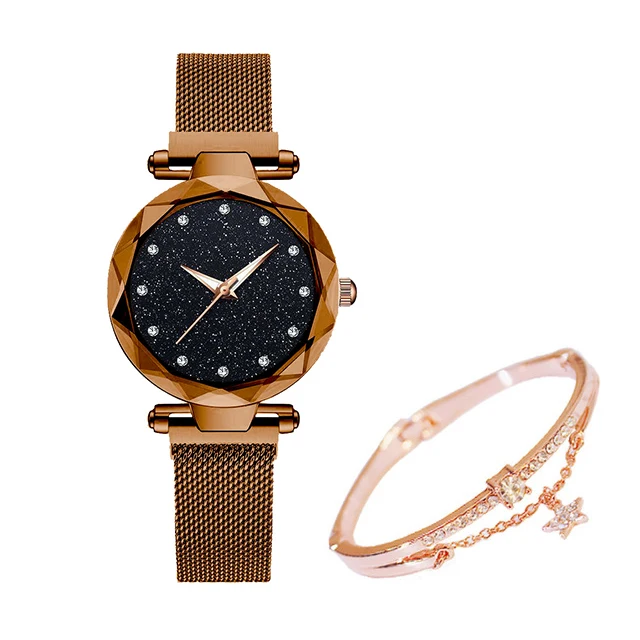 Звездное небо, женские часы, reloj mujer, розовое золото, магнитные кварцевые наручные часы для женщин, бриллиантовые женские часы, relogio feminino