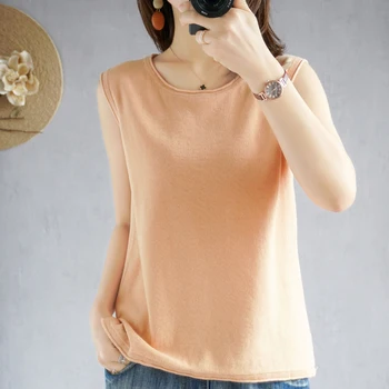 

Women's summer new product pure cotton round neck sleeveless vest female solid color knitted thin pullover soft as comfortable