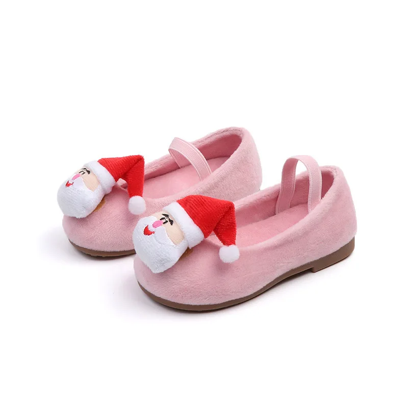 Pink (Santa) Рождественская обувь для маленьких девочек; Рождественский подарок; зимние теплые Нескользящие тапочки с Санта-Клаусом; Милая Рождественская Детская домашняя мягкая детская обувь - Цвет: Pink (Santa)