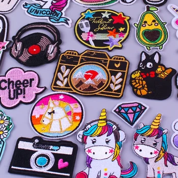 

Prajna Camera Patches Embroidered Patches For Clothing DIY Cartoon Unicorn Mountain Cat Stripes Iron On Patches For Clothes DIY