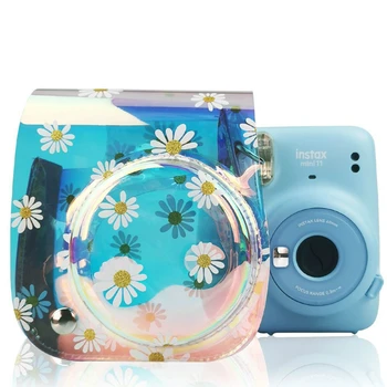

Clear Colorful Small Chrysanthemum Shoulder Camera Bag For Fujifilm Instax Mini 11 Polaroid Camera PU Leather Bag Case Cover