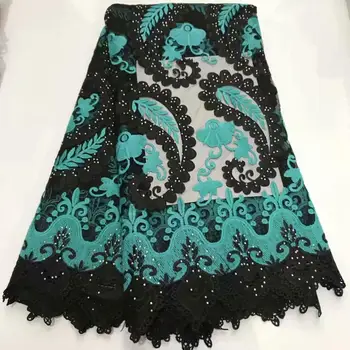 

Blue/Black African Lace Fabrics 2019 High Quality Lace Nigerian Tulle Lace Fabric Gold Line Water soluble French Net Lace 5yards