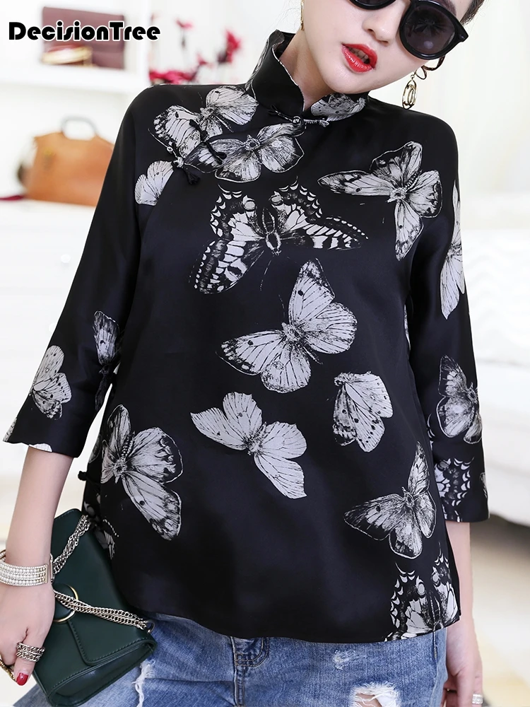 Ретро Китайский Женский Топ Чонсам с принтом бабочки китайская рубашка кофточка Ципао традиционная стильная рубашка чонсам