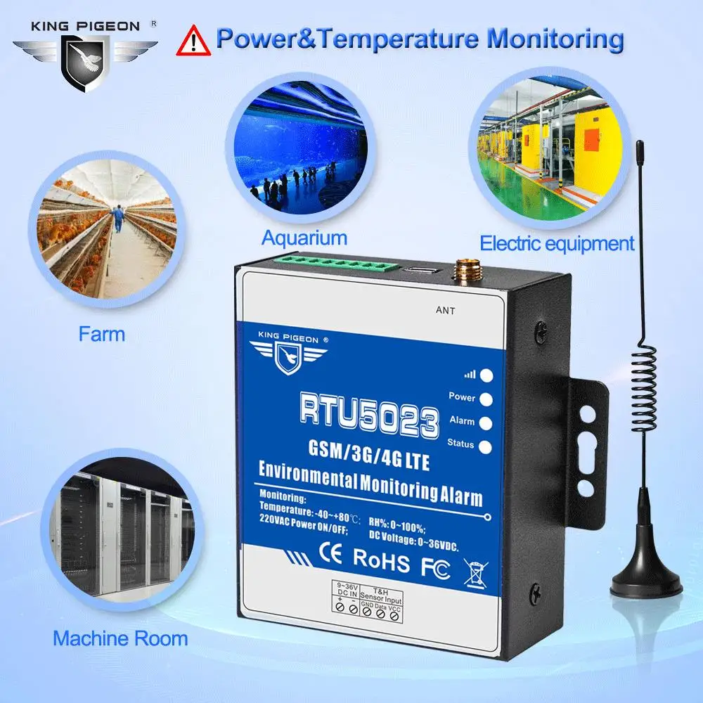 GSM Temperature Humidity Monitor AC/DC Power Lost Alarm Remote Monitor Support Timer Report APP Control RTU5023 GSM 3G 4G