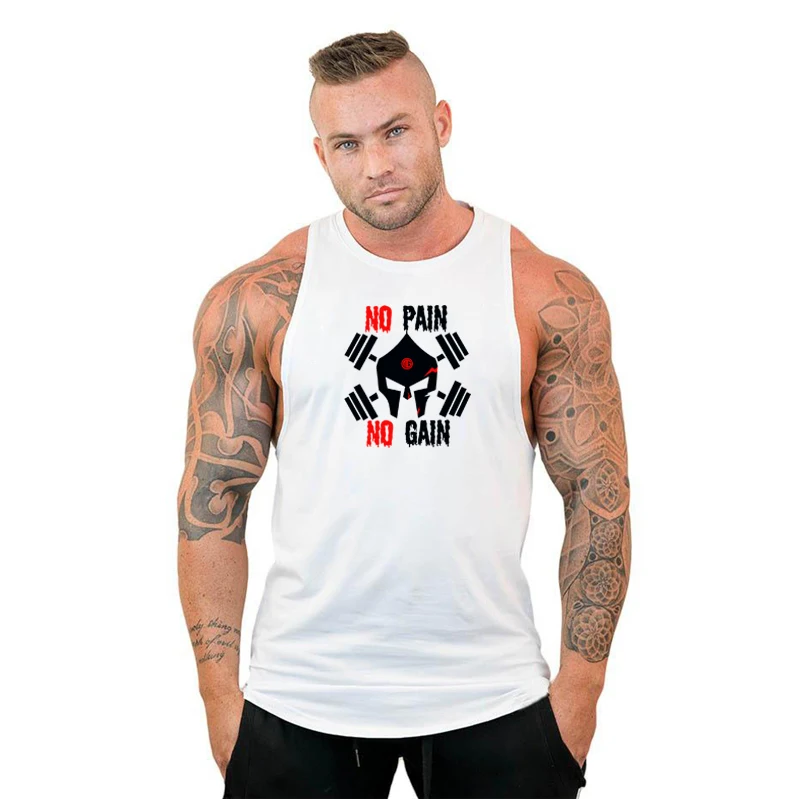 Бодибилдинг бренд майка для мужчин Стрингер короткий топ для фитнеса Singlet рубашка без рукавов тренировка мужская майка спортивная одежда - Цвет: white196