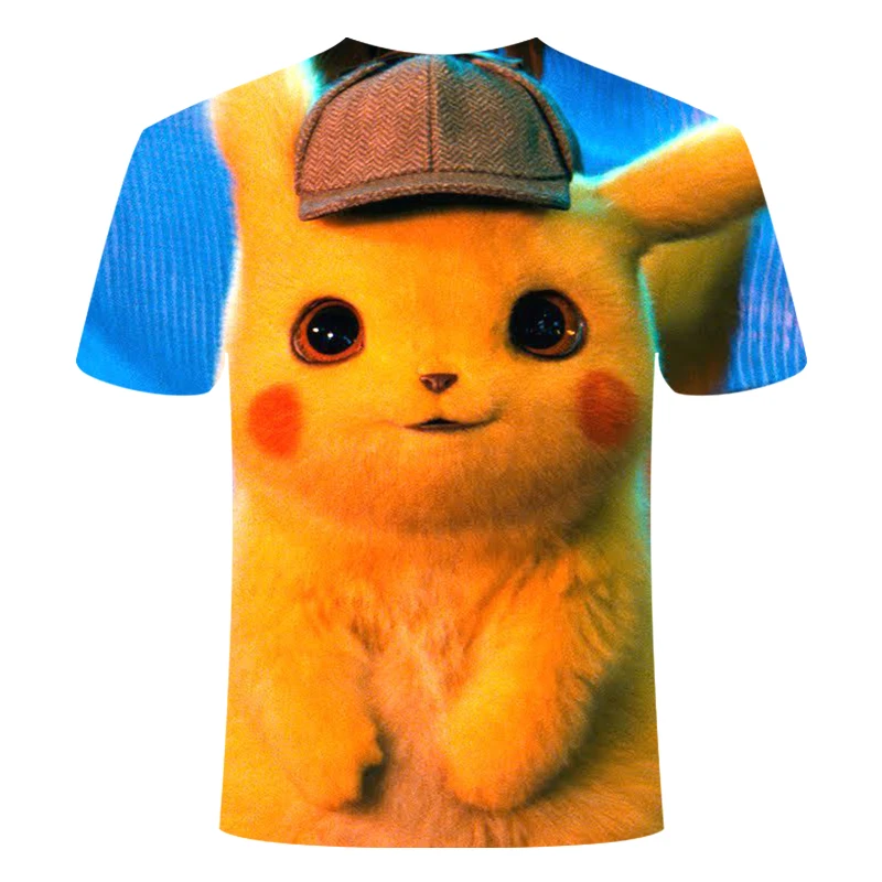 New 3D Movie Detective Pokemon Pikachu T-shirt For Boy/girl Tshirts Fashion Summer Casual Tees Anime Cute Cartoon Clothes