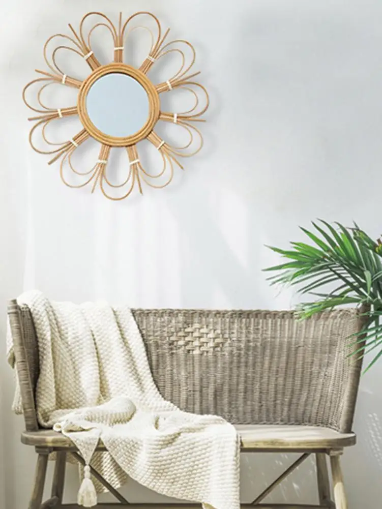 Туалетное зеркало в литературном ретро стиле из ротанга арт деко круглое для